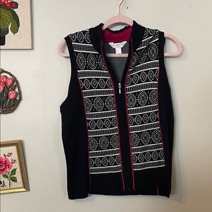 Christopher & Banks Black and White Zip-Up Sweater Vest